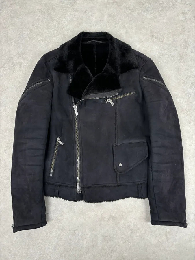 AW2001 Emporio Armani Dark Navy Shearling Tornado Zip Jacket  ZLqzWpD 3