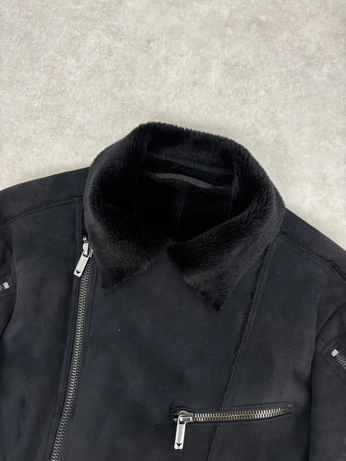 AW2001 Emporio Armani Dark Navy Shearling Tornado Zip Jacket  ZLqzWpD 4