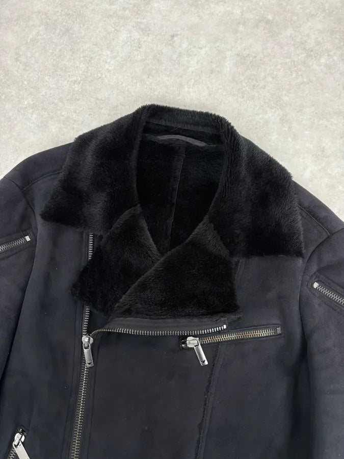 AW2001 Emporio Armani Dark Navy Shearling Tornado Zip Jacket  ZLqzWpD 5