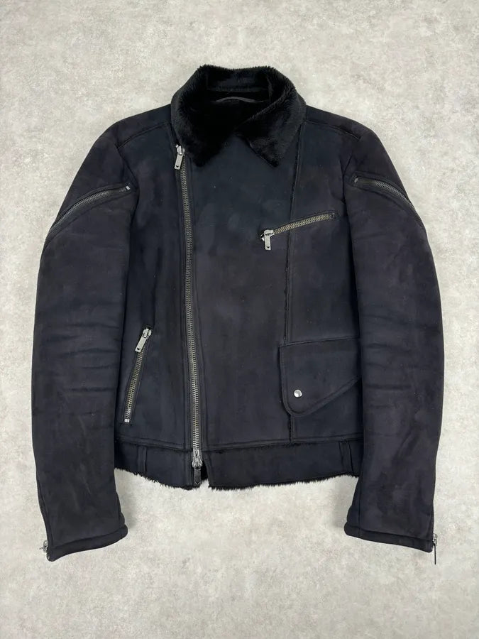 AW2001 Emporio Armani Dark Navy Shearling Tornado Zip Jacket  ZLqzWpD 0