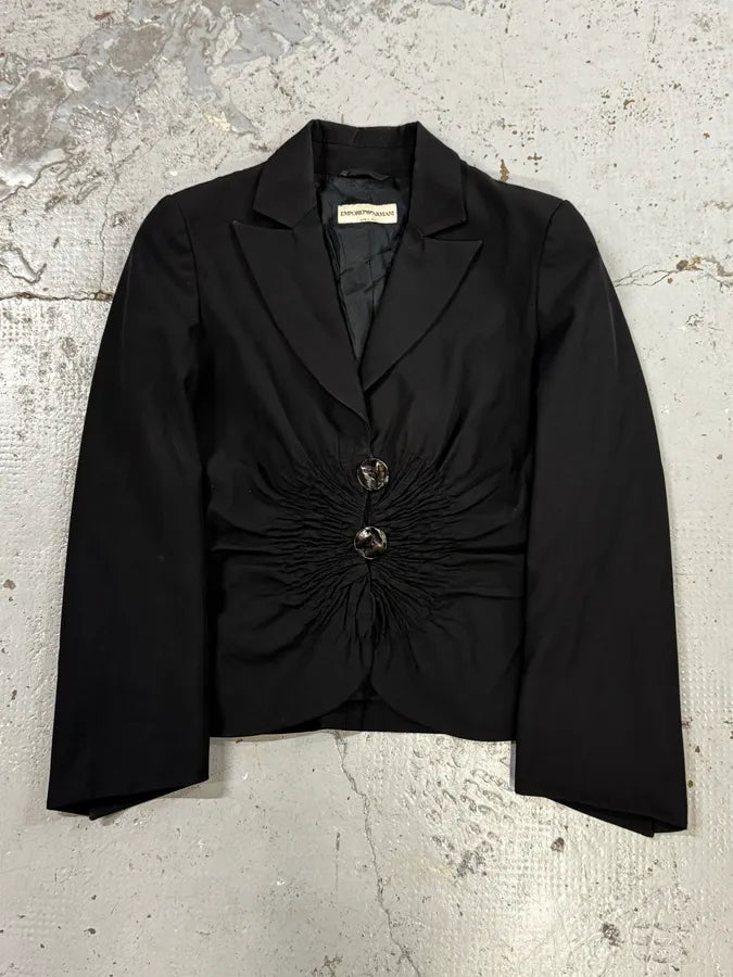 SS2006 Emporio Armani Black Ruched Wool Blazer Jacket NVXoRQU 0