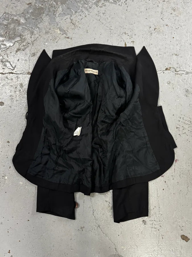 SS2006 Emporio Armani Black Ruched Wool Blazer Jacket NVXoRQU 6