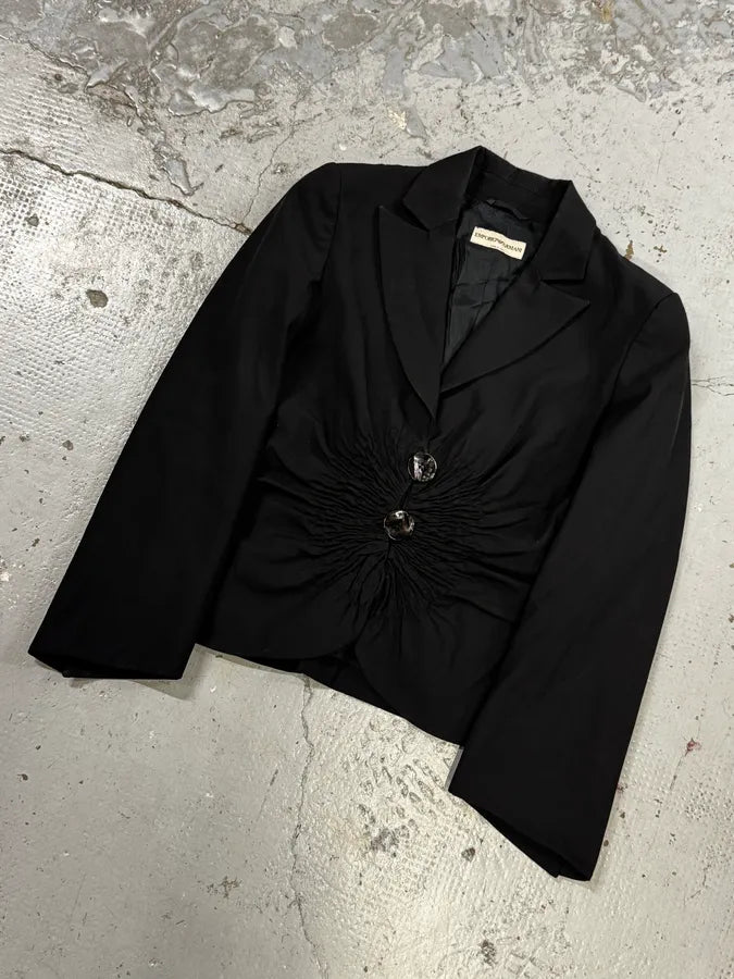 SS2006 Emporio Armani Black Ruched Wool Blazer Jacket NVXoRQU 4