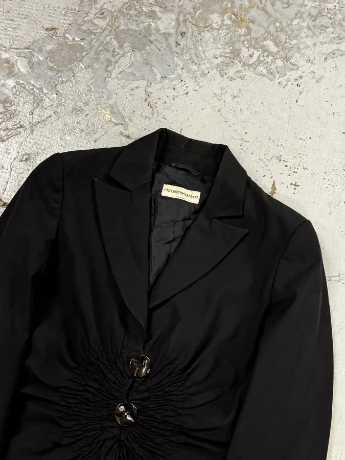 SS2006 Emporio Armani Black Ruched Wool Blazer Jacket NVXoRQU 8