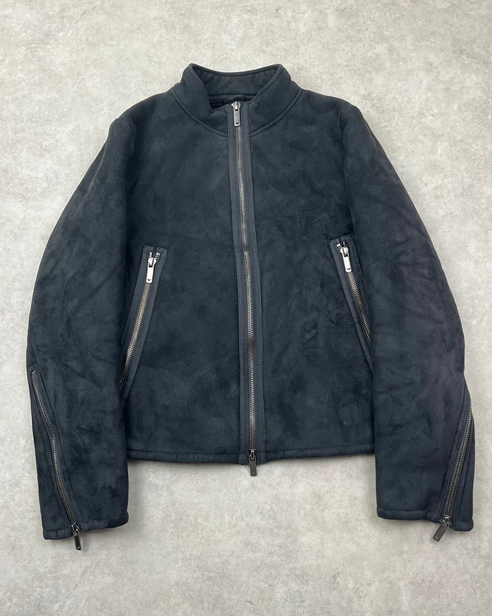 2000s Emporio Armani Black Suede Tornado Zips Fur Lined Jacket JYKrnAA 0