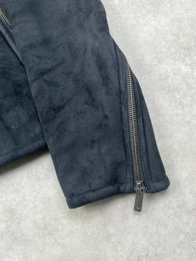 2000s Emporio Armani Black Suede Tornado Zips Fur Lined Jacket JYKrnAA 9