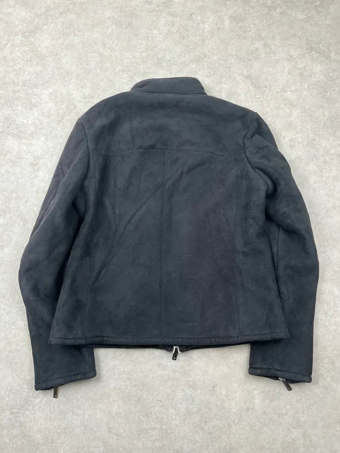 2000s Emporio Armani Black Suede Tornado Zips Fur Lined Jacket JYKrnAA 6