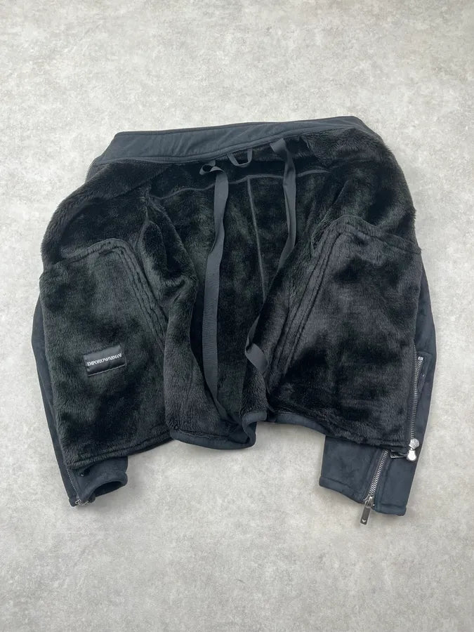 2000s Emporio Armani Black Suede Tornado Zips Fur Lined Jacket JYKrnAA 8