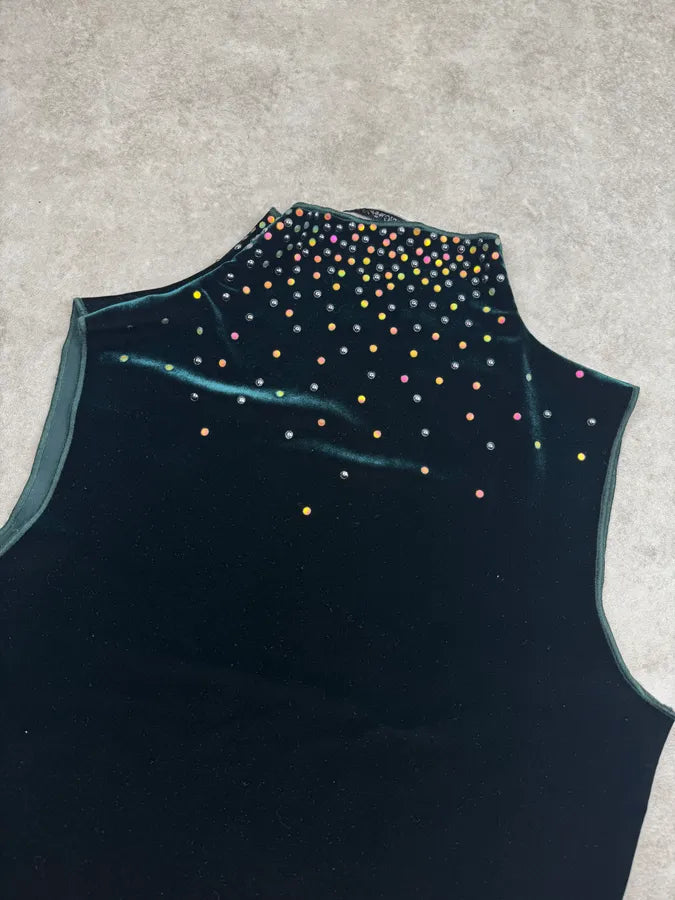 1990s Emporio Armani Dark Green Velvet Galaxy Pearls Top tyQUShB 5