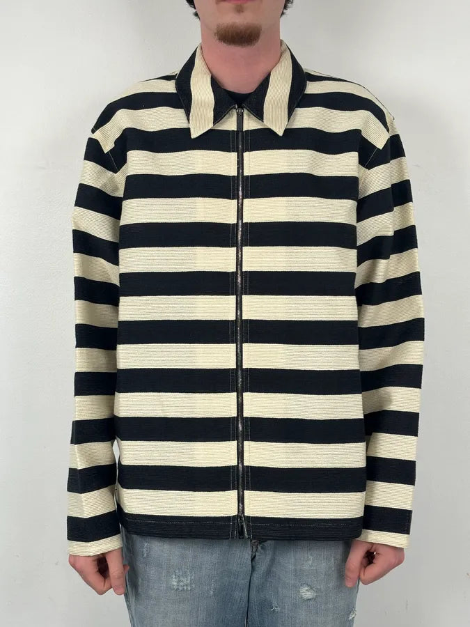 AW2022 Emporio Armani Black White Striped Cotton Zip Shirt Jacket haWHMUy 1