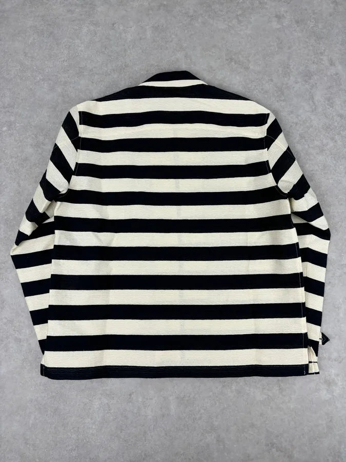 AW2022 Emporio Armani Black White Striped Cotton Zip Shirt Jacket haWHMUy 4
