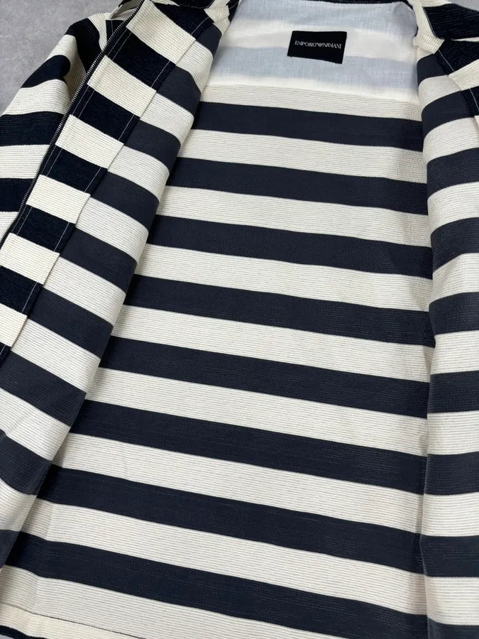 AW2022 Emporio Armani Black White Striped Cotton Zip Shirt Jacket haWHMUy 7