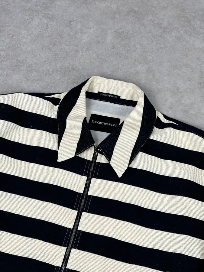 AW2022 Emporio Armani Black White Striped Cotton Zip Shirt Jacket haWHMUy 3
