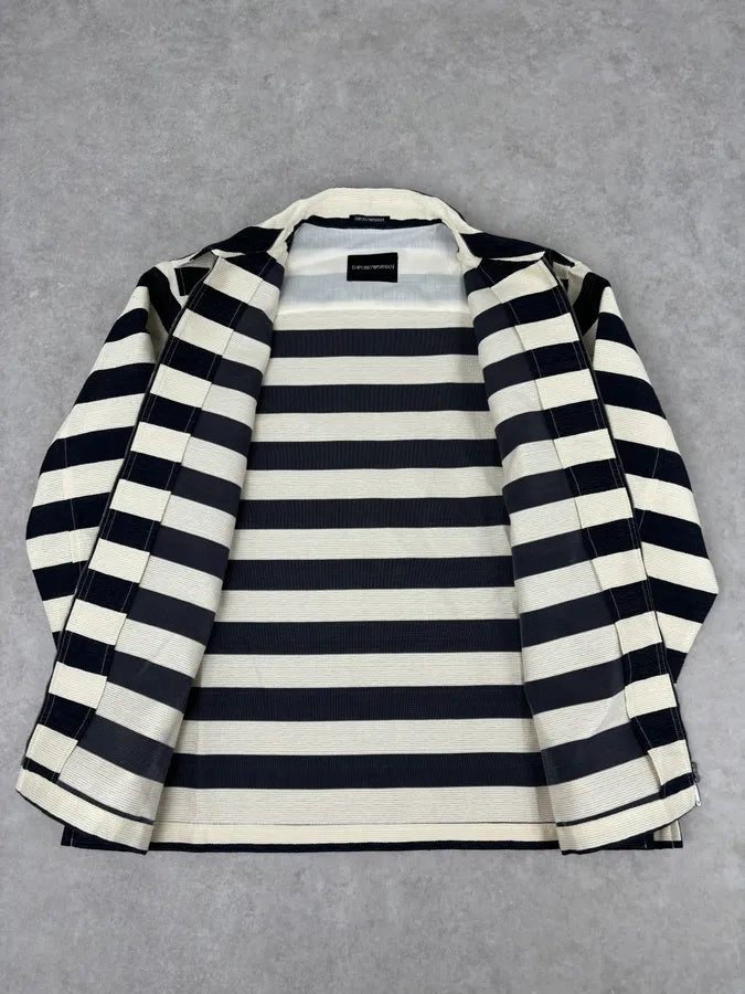 AW2022 Emporio Armani Black White Striped Cotton Zip Shirt Jacket haWHMUy 6