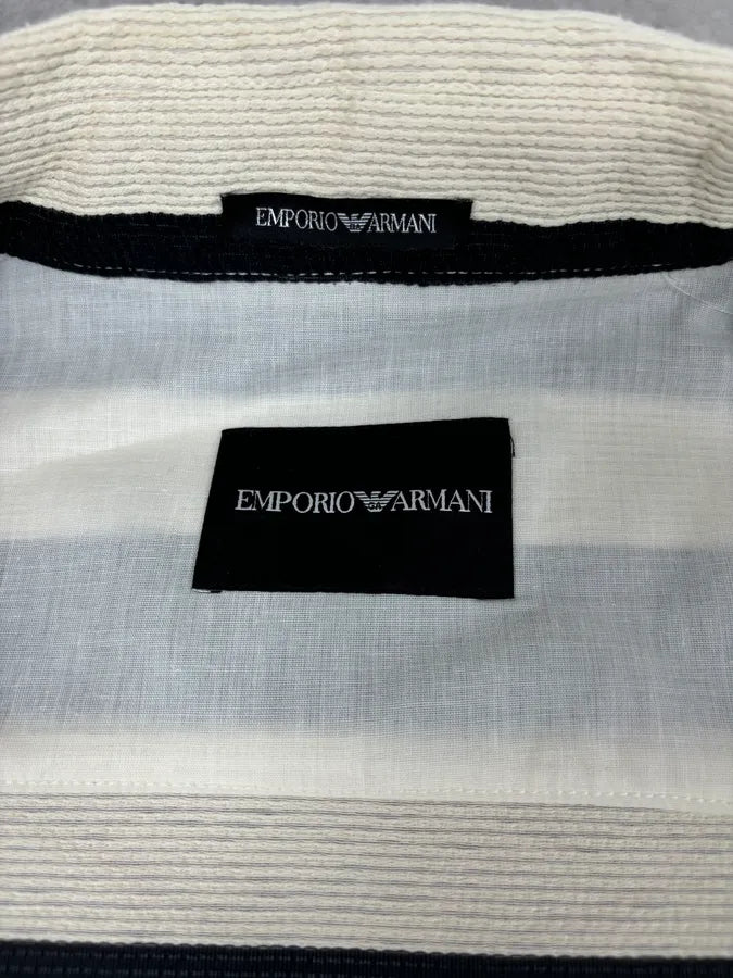 AW2022 Emporio Armani Black White Striped Cotton Zip Shirt Jacket haWHMUy 9