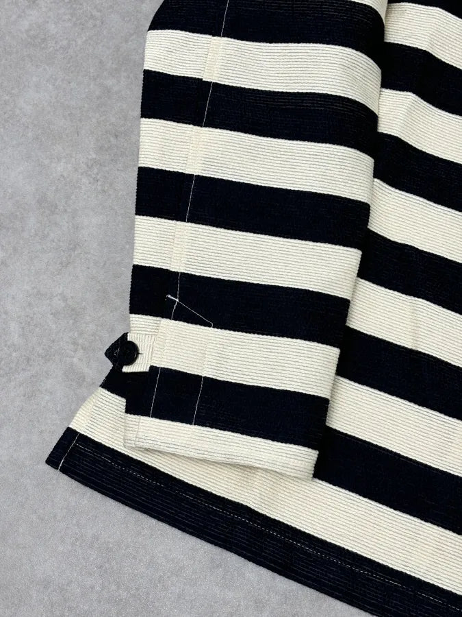 AW2022 Emporio Armani Black White Striped Cotton Zip Shirt Jacket haWHMUy 8