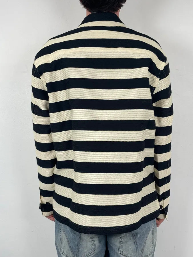 AW2022 Emporio Armani Black White Striped Cotton Zip Shirt Jacket haWHMUy 2