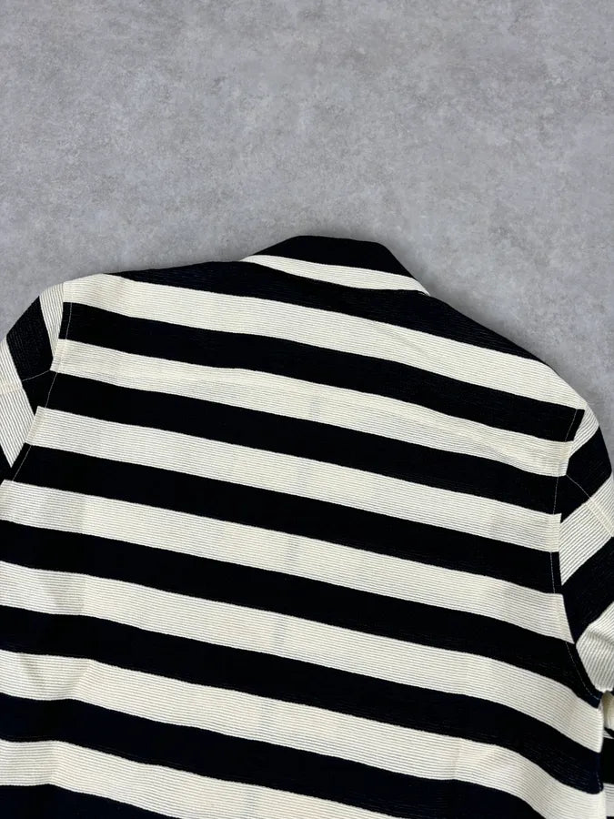 AW2022 Emporio Armani Black White Striped Cotton Zip Shirt Jacket haWHMUy 5