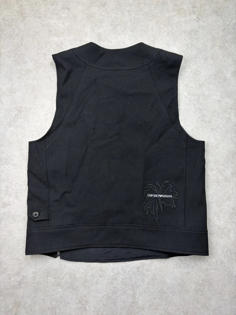 AW2022 Emporio Armani Black Wool Asymmetric Zip Vest FXvGDhE 5