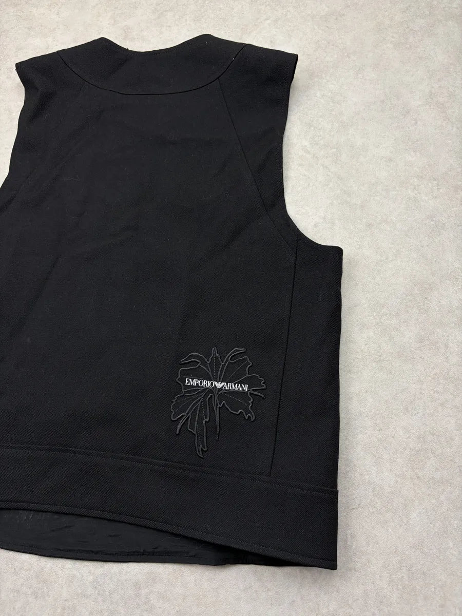 AW2022 Emporio Armani Black Wool Asymmetric Zip Vest FXvGDhE 6