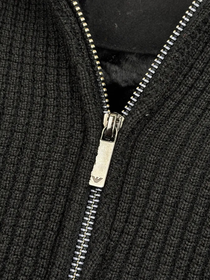 AW2013 Emporio Armani Black Wool Faux Fur Lined Zip-up Hoodie xuTAPPg 7