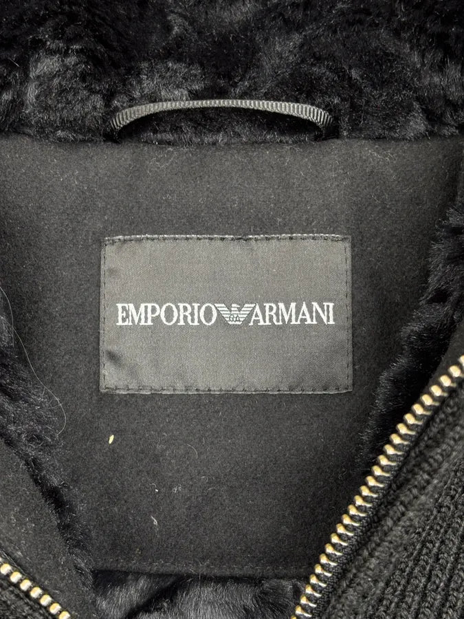 AW2013 Emporio Armani Black Wool Faux Fur Lined Zip-up Hoodie xuTAPPg 8