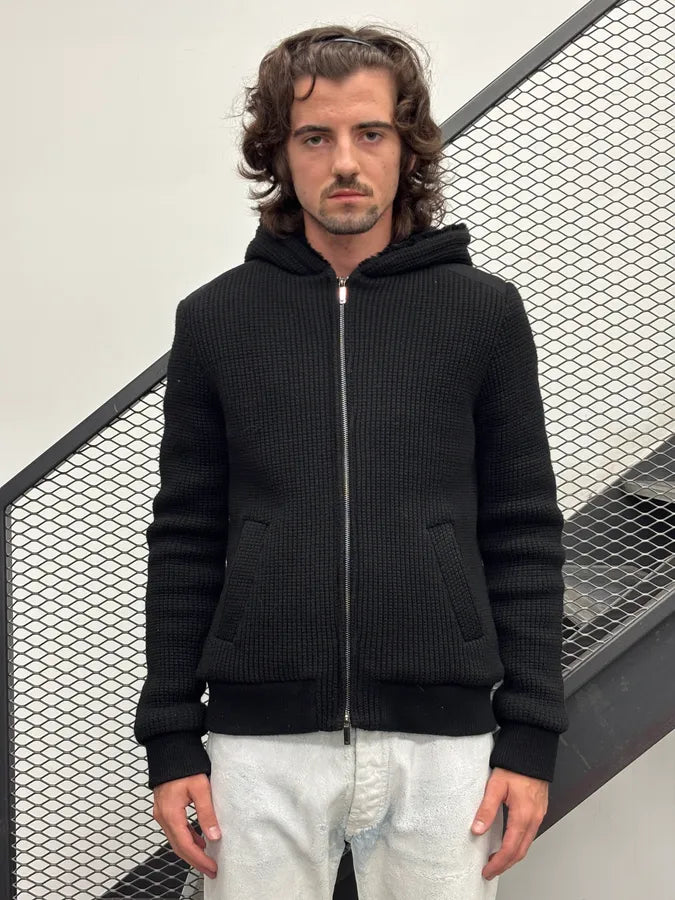 AW2013 Emporio Armani Black Wool Faux Fur Lined Zip-up Hoodie xuTAPPg 1