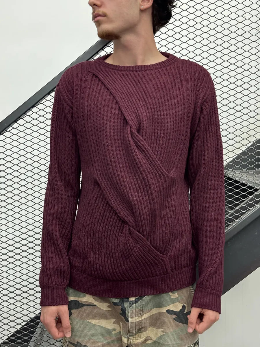 Emporio Armani Bordeaux Wool Ribbed Sweater JjOpjCc 1