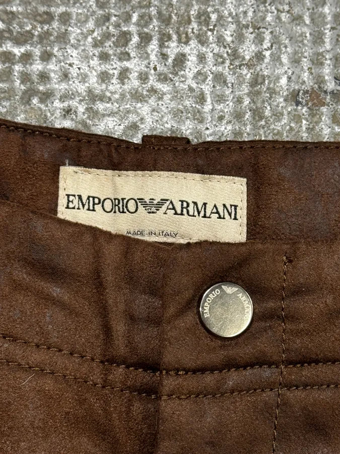 1990s Emporio Armani Brown Irregular Leather Large Pants NZJtyph 9