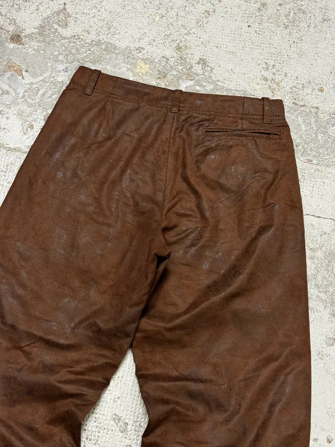 1990s Emporio Armani Brown Irregular Leather Large Pants NZJtyph 6