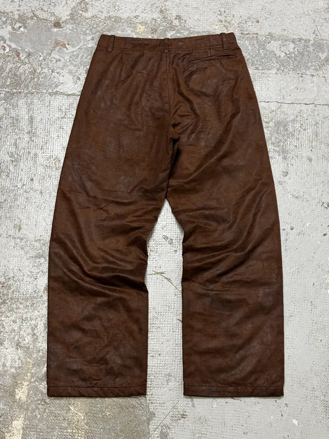 1990s Emporio Armani Brown Irregular Leather Large Pants NZJtyph 4