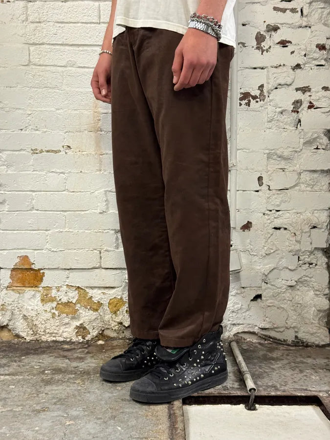 1990s Emporio Armani Brown Irregular Leather Large Pants NZJtyph 2