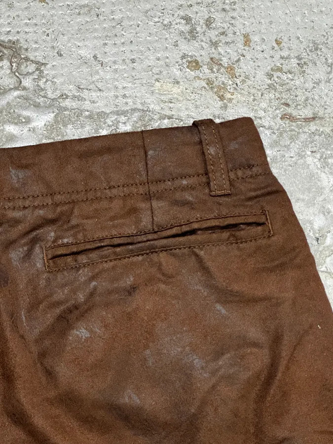 1990s Emporio Armani Brown Irregular Leather Large Pants NZJtyph 7