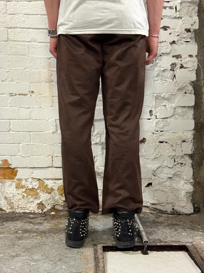 1990s Emporio Armani Brown Irregular Leather Large Pants NZJtyph 3
