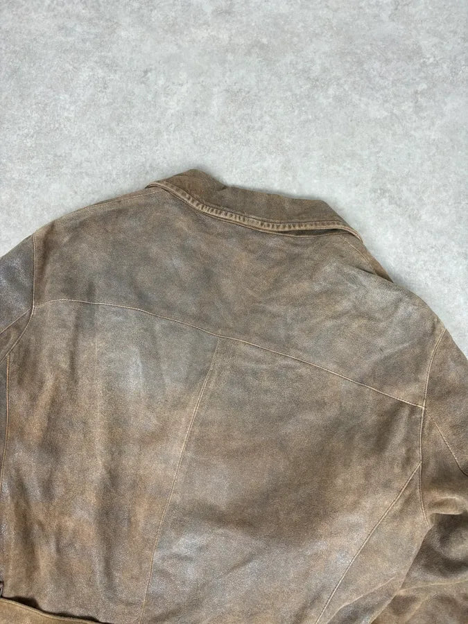 AW2003 Emporio Armani Brown Eroded Leather Belted Trench Coat niuWjCp 3