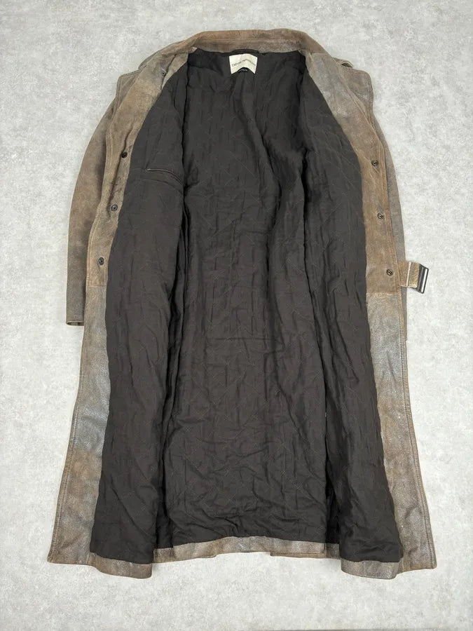AW2003 Emporio Armani Brown Eroded Leather Belted Trench Coat niuWjCp 4
