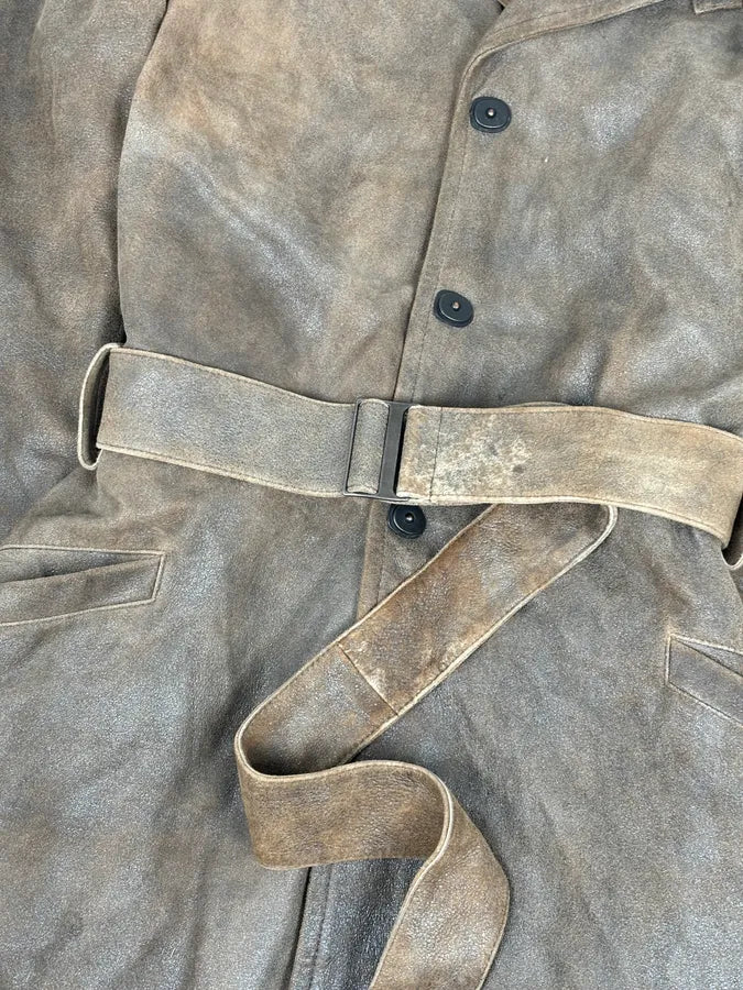 AW2003 Emporio Armani Brown Eroded Leather Belted Trench Coat niuWjCp 5