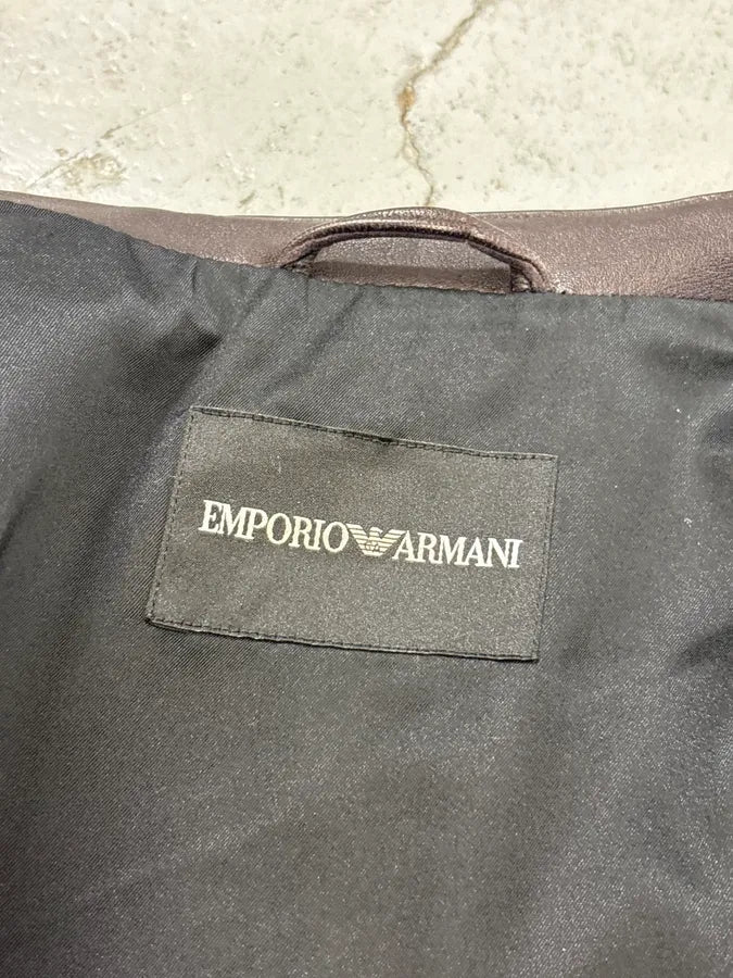 SS2016 Emporio Armani Brown Leather Biker Jacket qRMmgcg 8