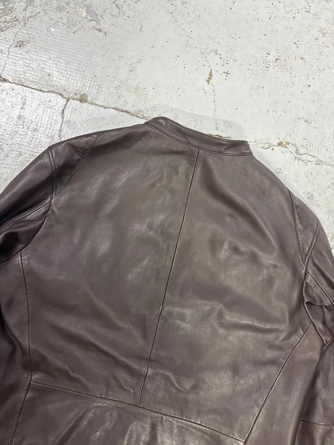 SS2016 Emporio Armani Brown Leather Biker Jacket qRMmgcg 5