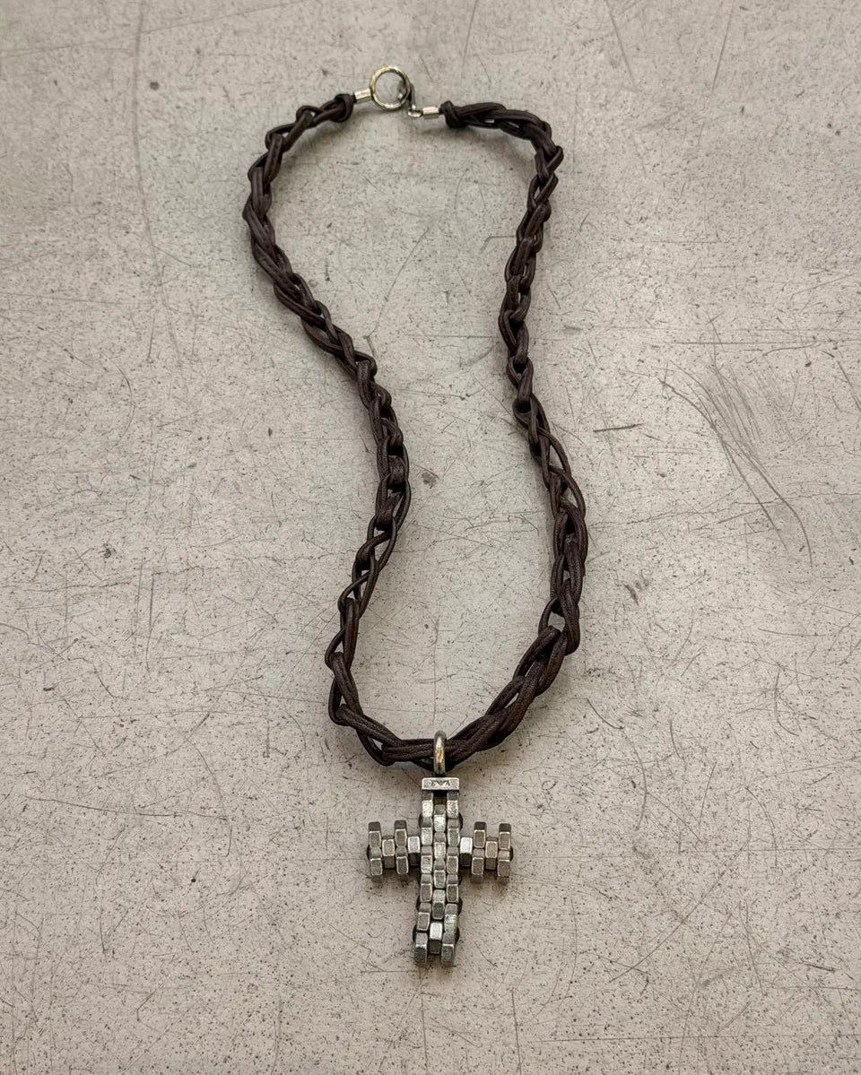 Emporio Armani Brown Leather Cross 3D Hardware Necklace BktoJvT 0