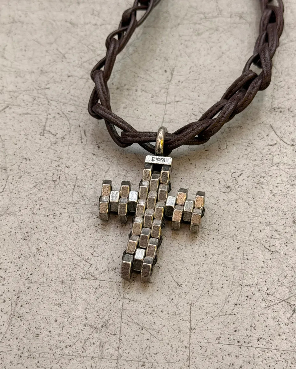Emporio Armani Brown Leather Cross 3D Hardware Necklace BktoJvT 2