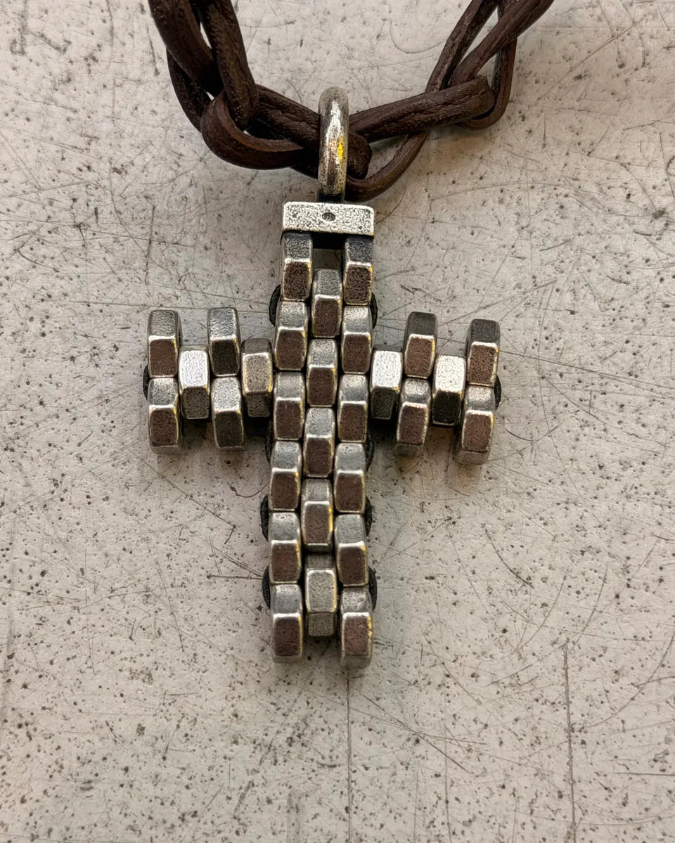 Emporio Armani Brown Leather Cross 3D Hardware Necklace BktoJvT 3