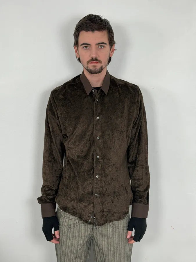 Emporio Armani Brown Velvet Cozy Shirt FNTdaOL 1