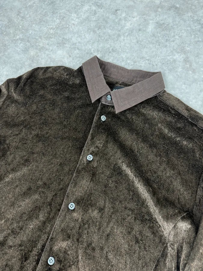 Emporio Armani Brown Velvet Cozy Shirt FNTdaOL 4
