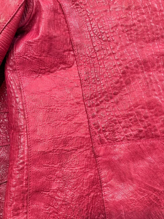 AW2005 Emporio Armani Burgundy Perfecto Grained Leather Jacket CWzyowU 10