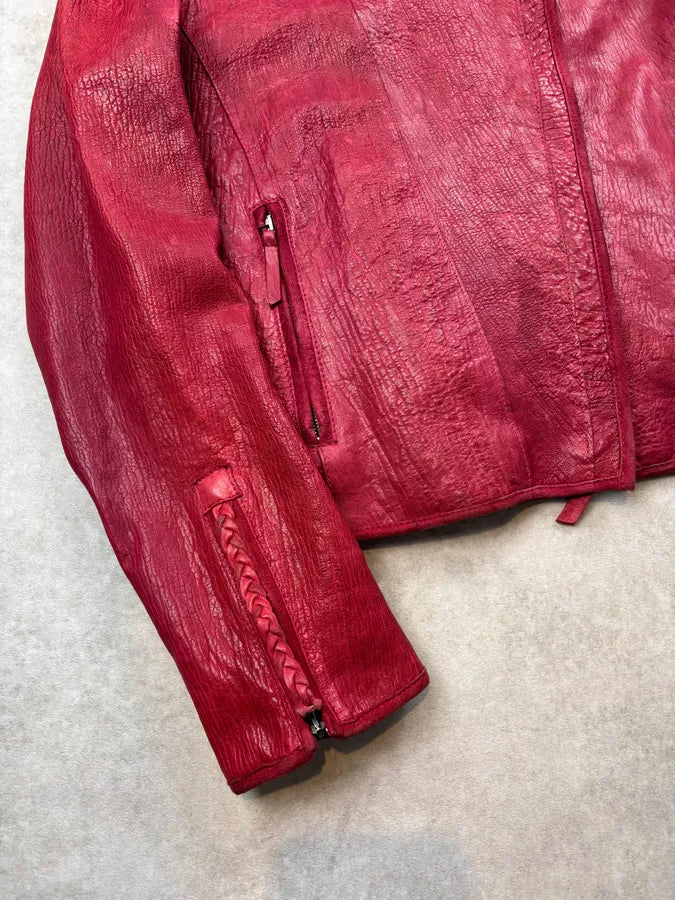 AW2005 Emporio Armani Burgundy Perfecto Grained Leather Jacket CWzyowU 9