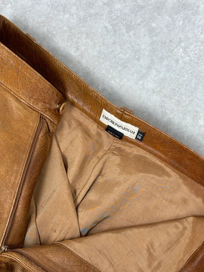 1990s Emporio Armani Cognac Silk-Lined Leather Pants InaTfDK 8