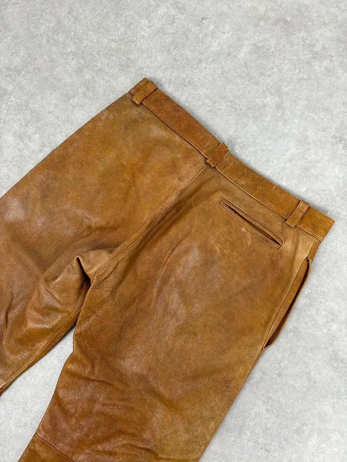 1990s Emporio Armani Cognac Silk-Lined Leather Pants InaTfDK 6