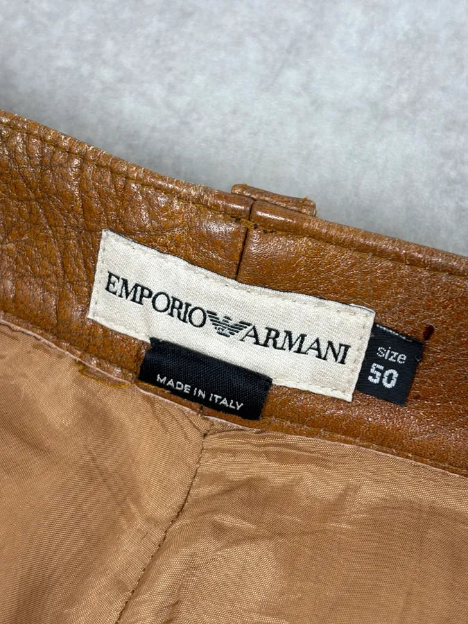 1990s Emporio Armani Cognac Silk-Lined Leather Pants InaTfDK 9