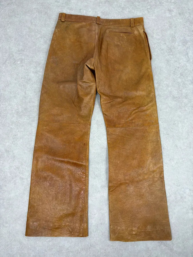 1990s Emporio Armani Cognac Silk-Lined Leather Pants InaTfDK 5